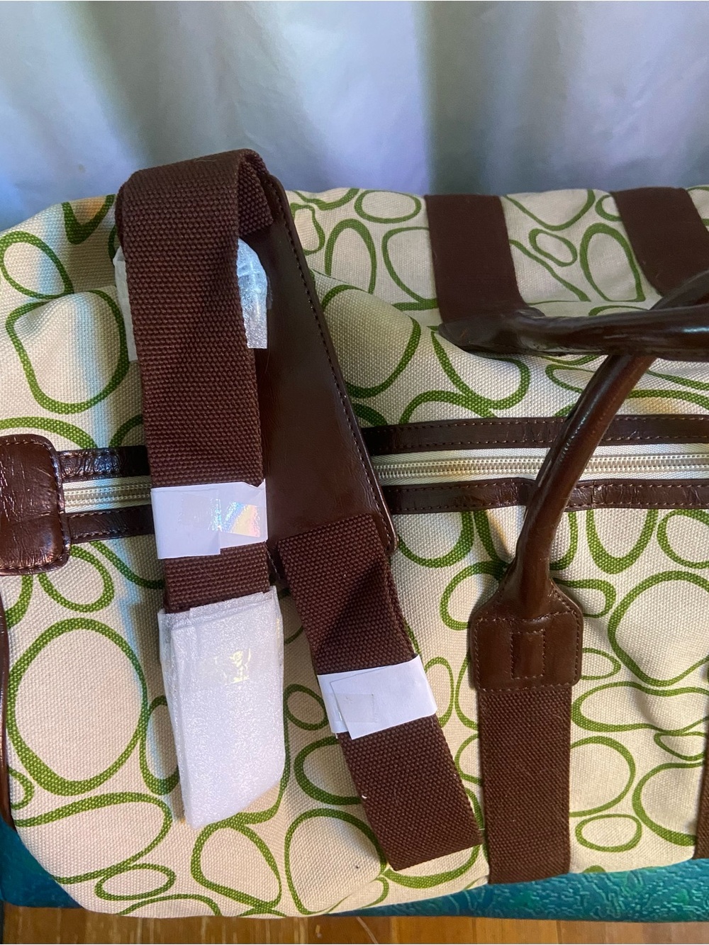 Angela Adams Yellow Canvas Duffel with Brown Trim - Picture 6 of 6